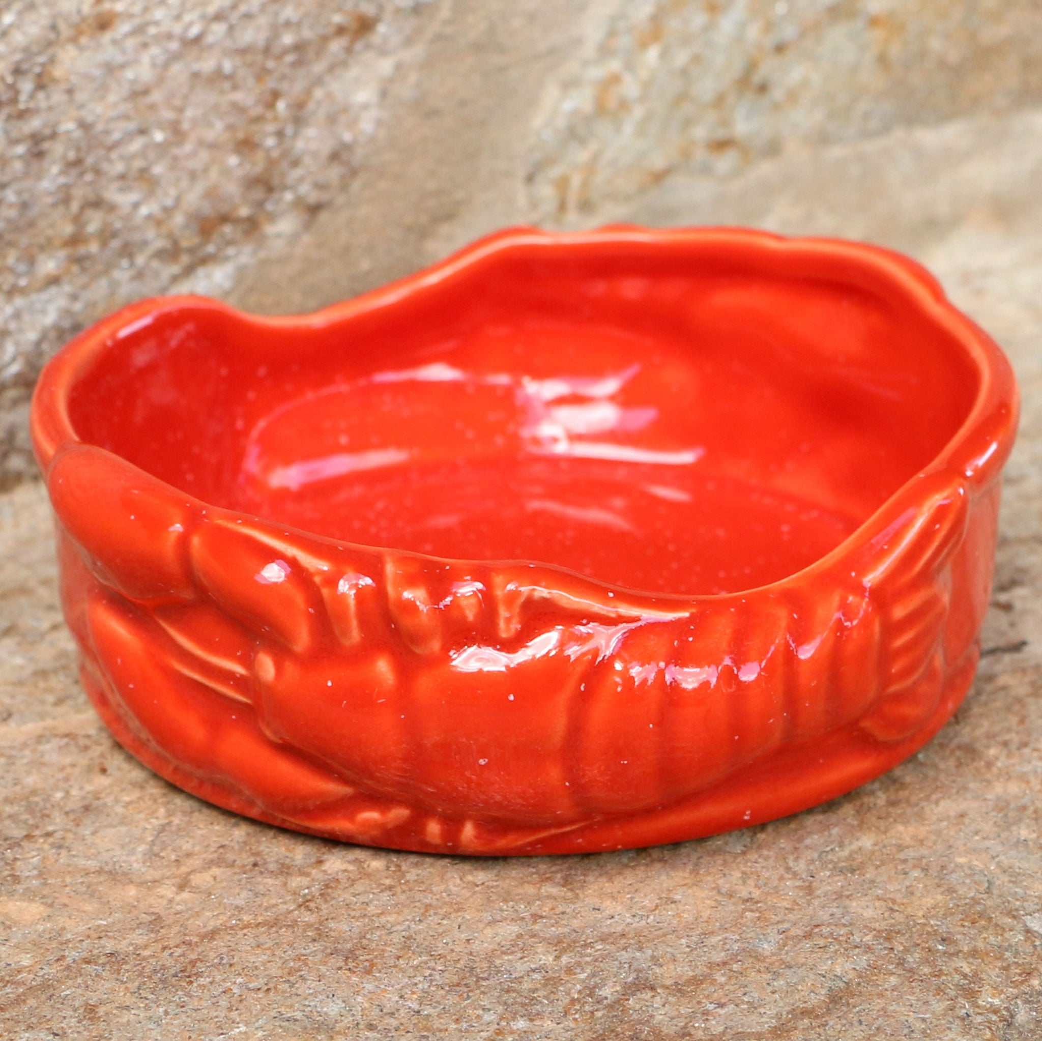 Keramikschale für runde Fischdosen, rot-orange / Taça em cerâmica lavagante laranja